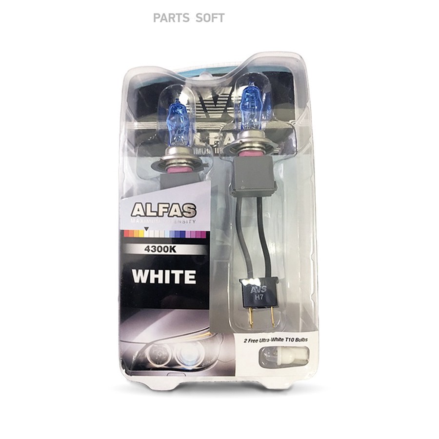 Лампа галогенная H7 12V 85W "AVS" Alfas (Maximum Intensity 4300К +2 Т10) (2 шт.) - AVS None None